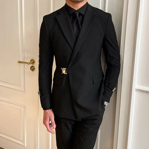 Elegant Double Breasted Black Suit Jacket for Men - Formal Business Attire